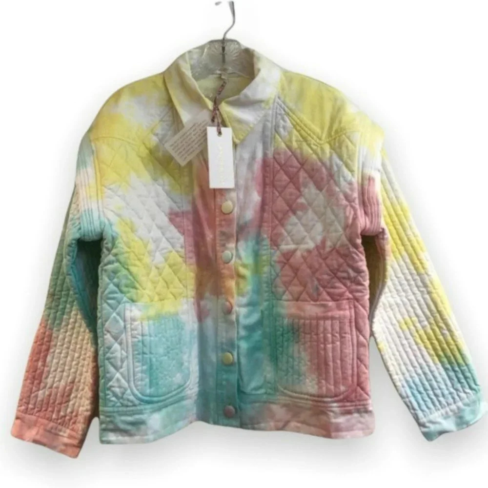 NEW LoveShackFancy Adelade Quilted Denim Colorful Pastel Preppy Jean Jacket S - Picture 2 of 9